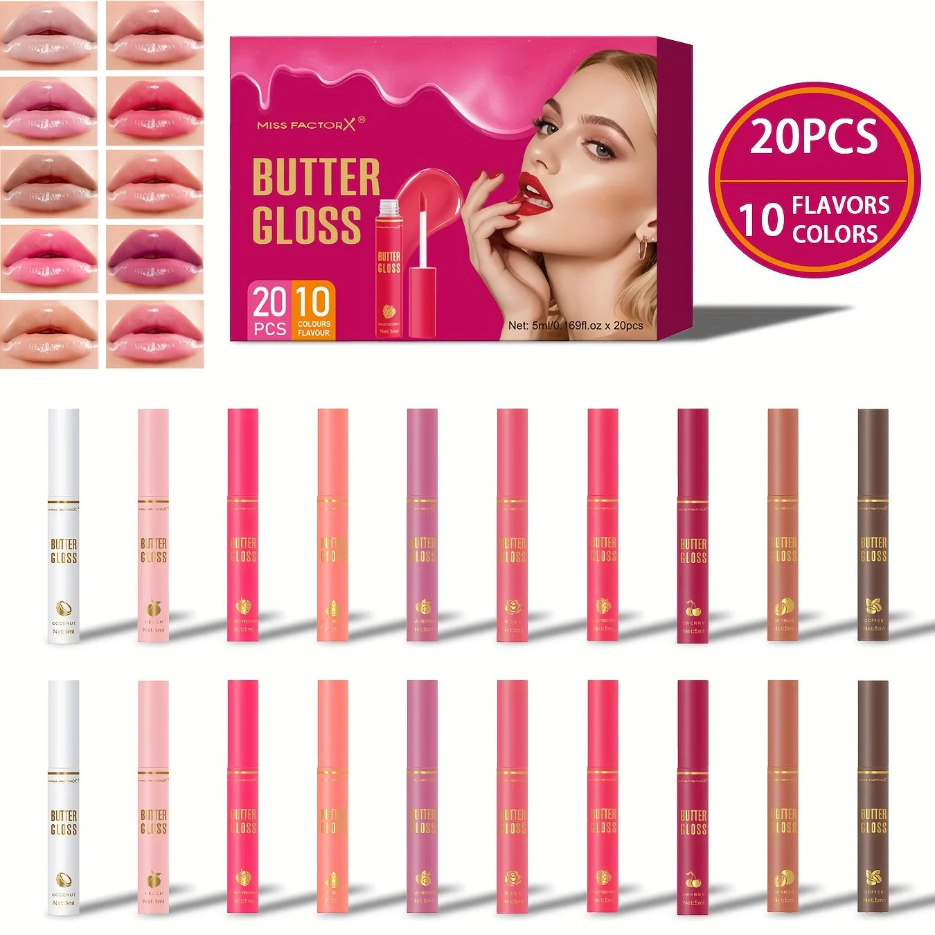 20pcs/box of 10 color moisturizing lip gloss